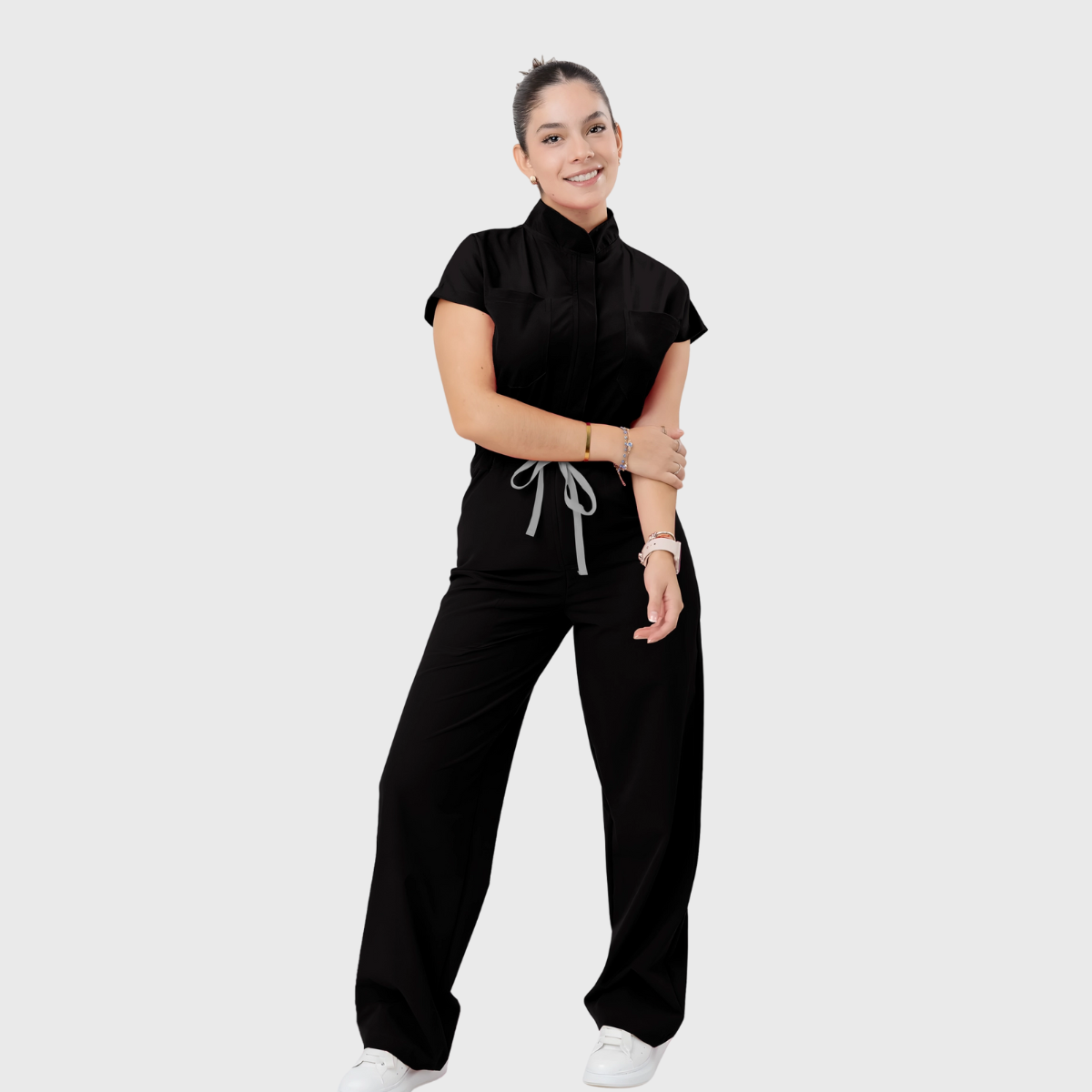 Women's 4 Pockets Drawstring Flared Scrub Jumpsuit Jog009
