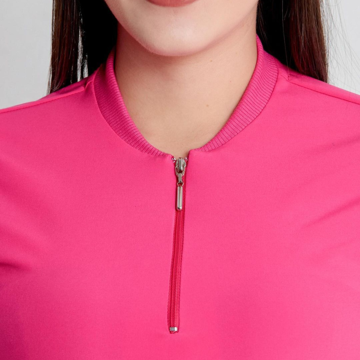 Women's Simple Zip Collar Scrub Top