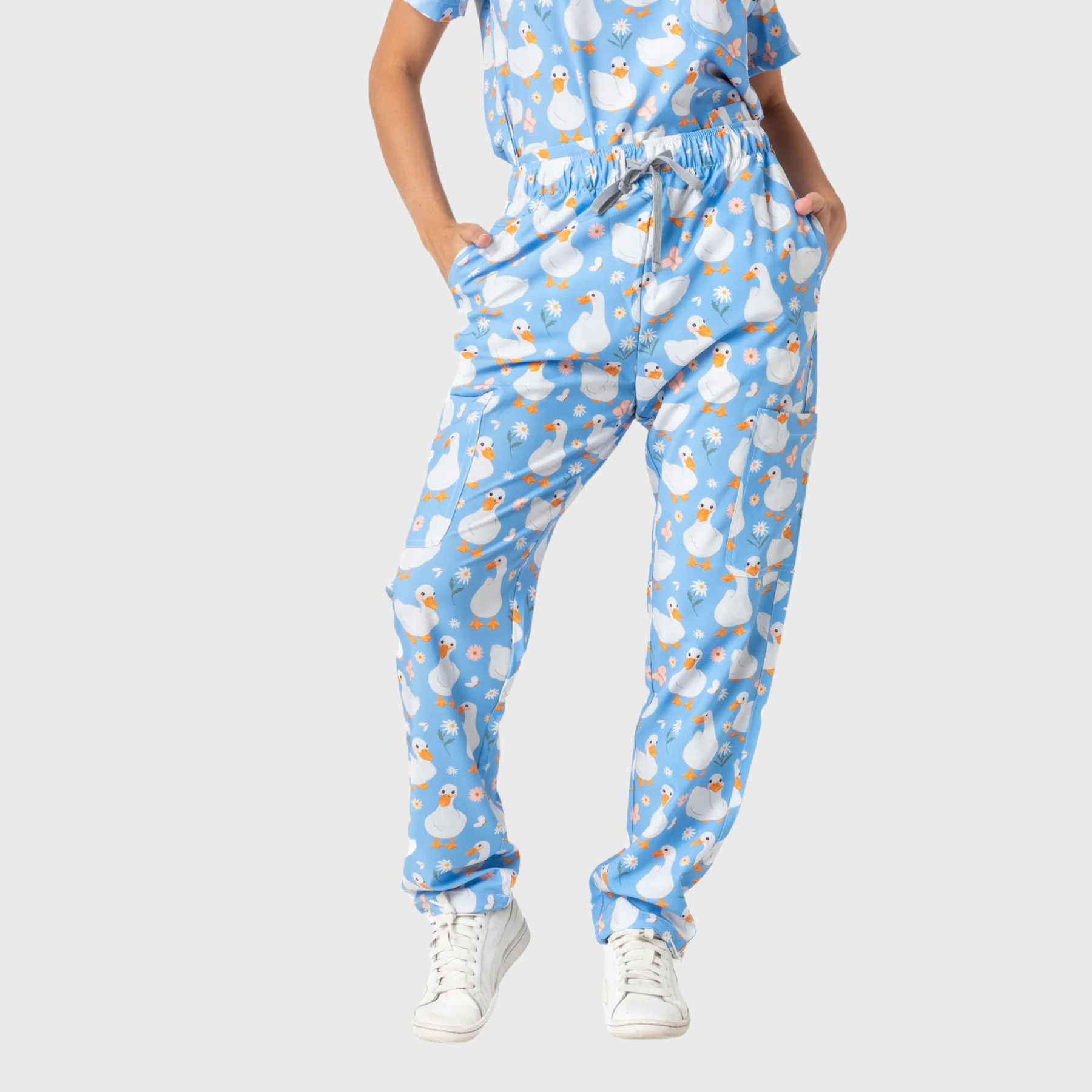Women's Elastic Waist 4-Pocket Duck Printed Scrub Pants