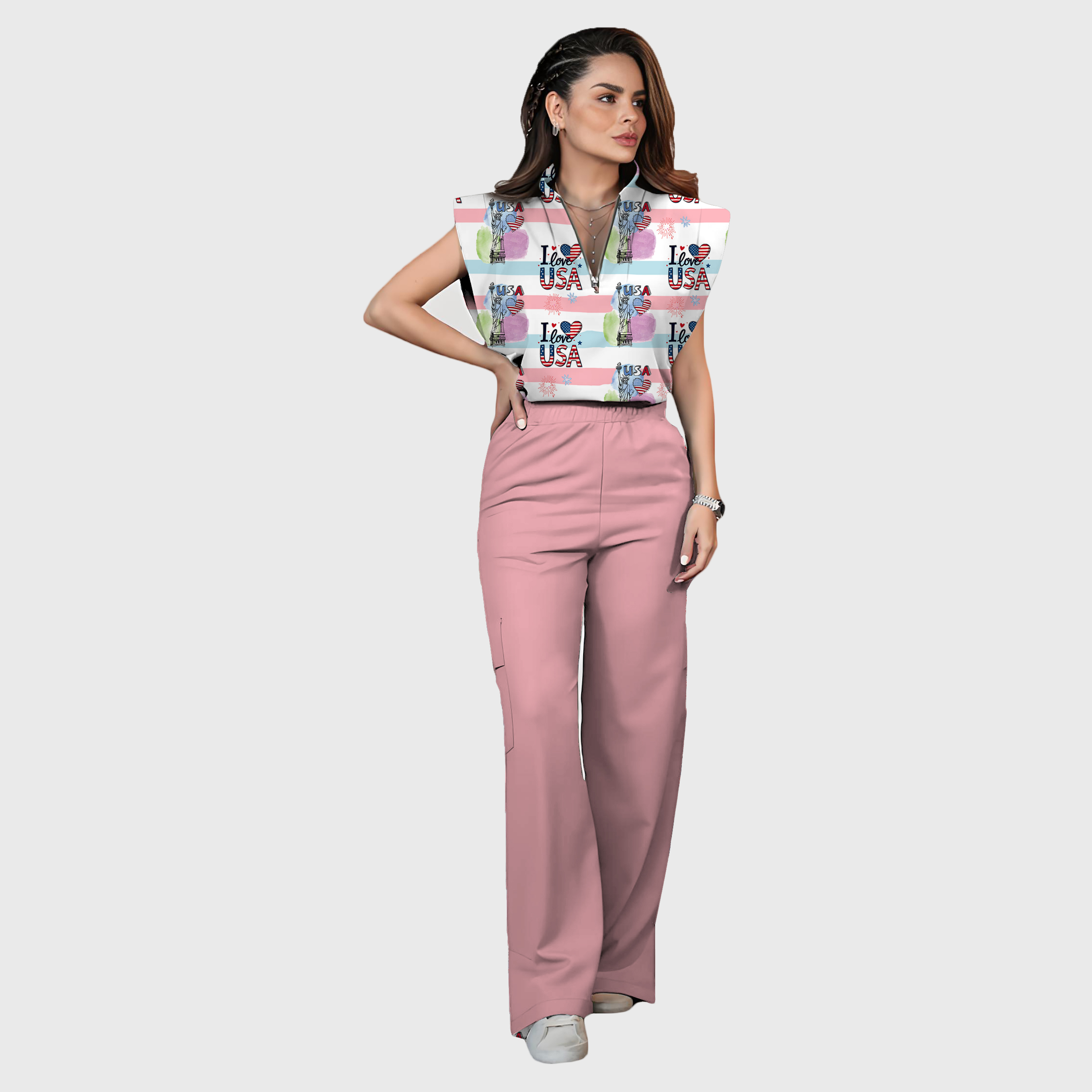 Women's Independence Day Graphics Scrub Set ST6245