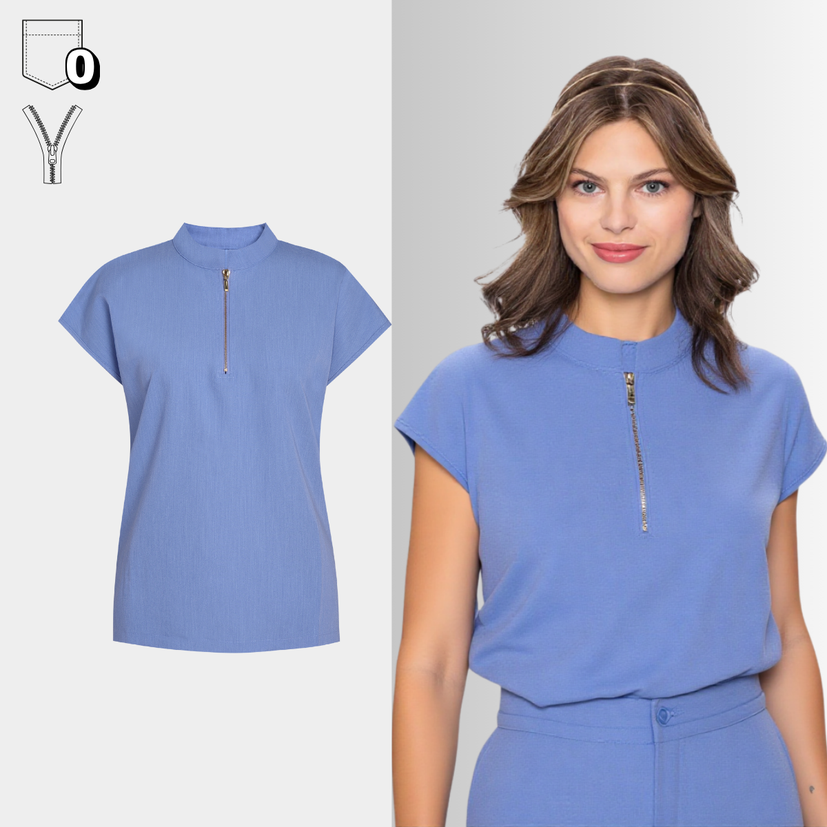 Women's Half Zip High Neck Scrub Top