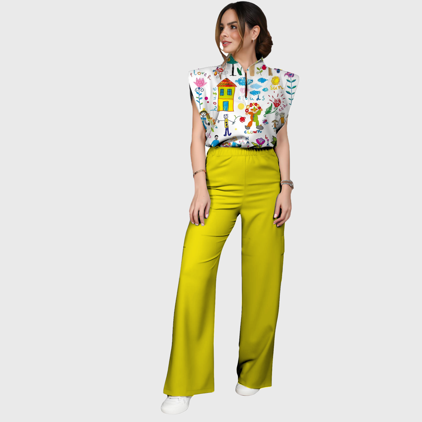 Women's Summer Camp Drawing Printed Scrub Set SP34