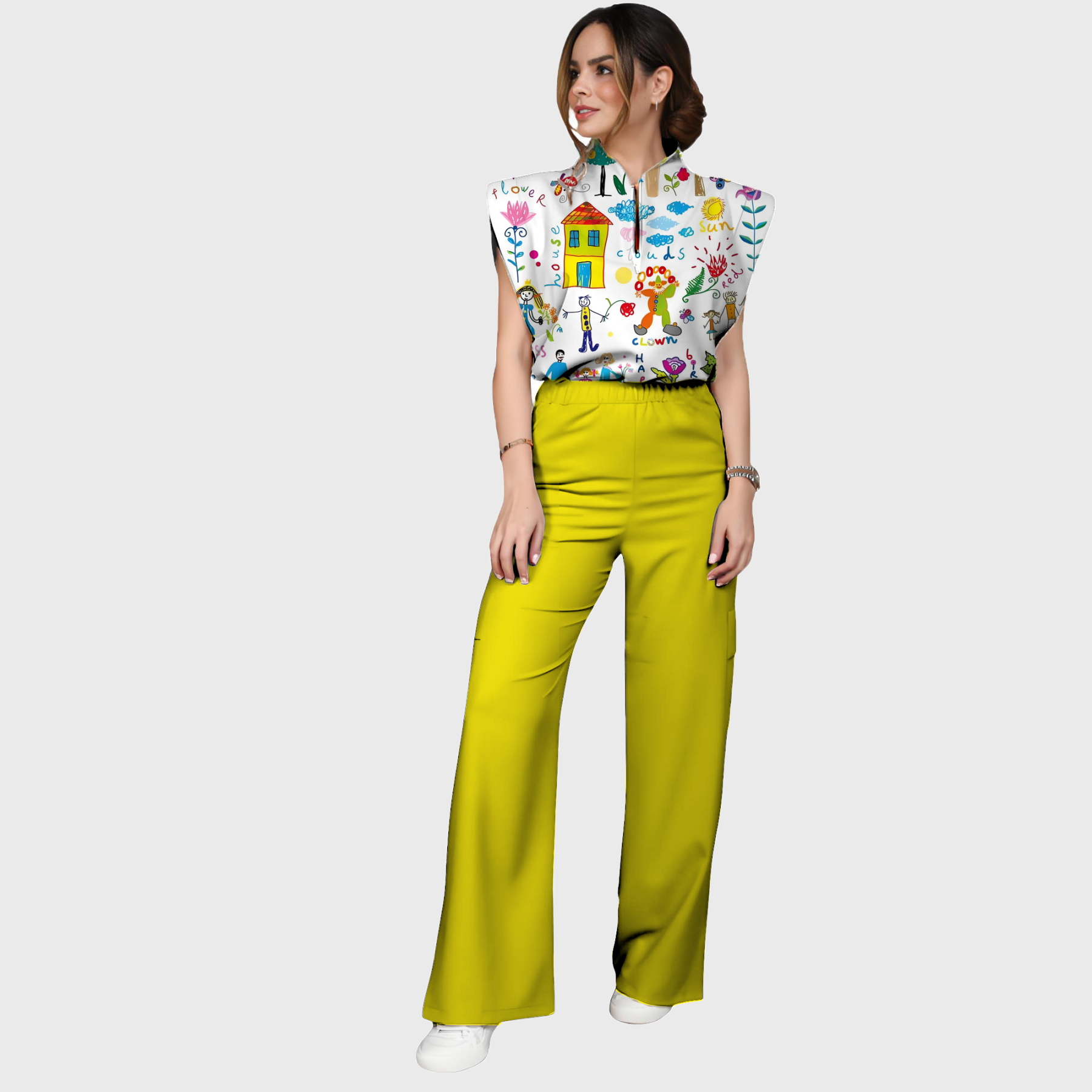 Women's Summer Camp Drawing Printed Scrub Set SP34