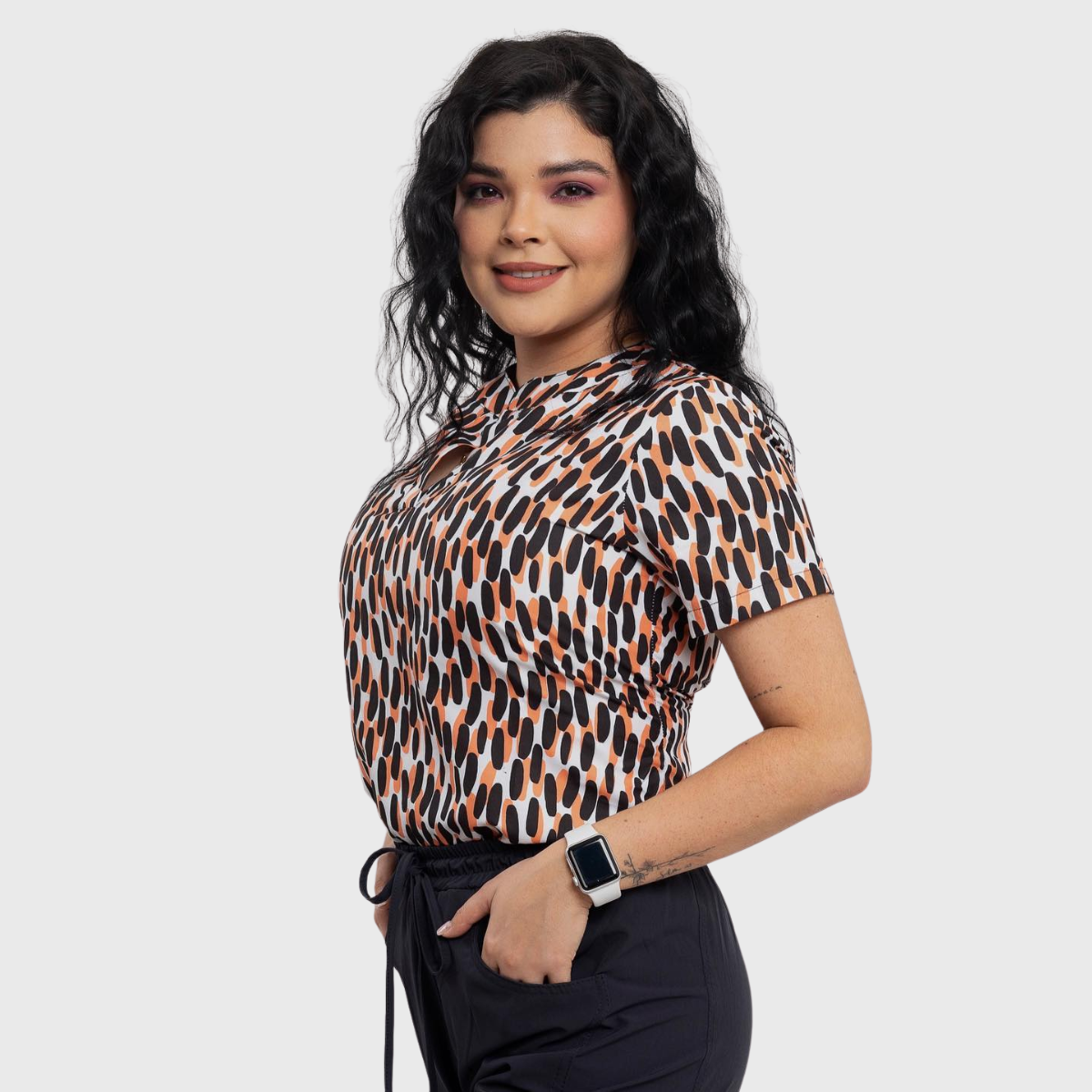 Women's Colorful Printed Scrub Top