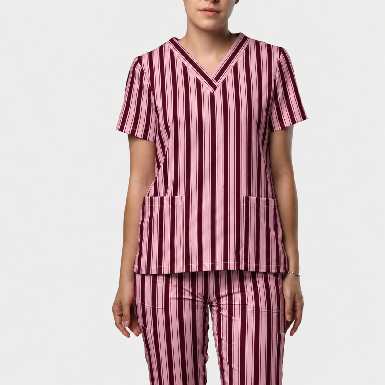 Women’s Berry Blush Striped Scrub Set