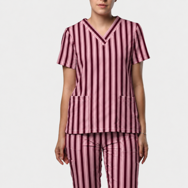 Women’s Berry Blush Striped Scrub Set