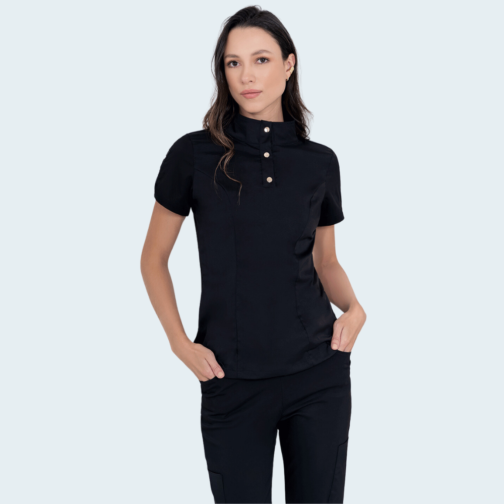 Women's Button Stand Collar Side Zipper Scrub Top™ 01