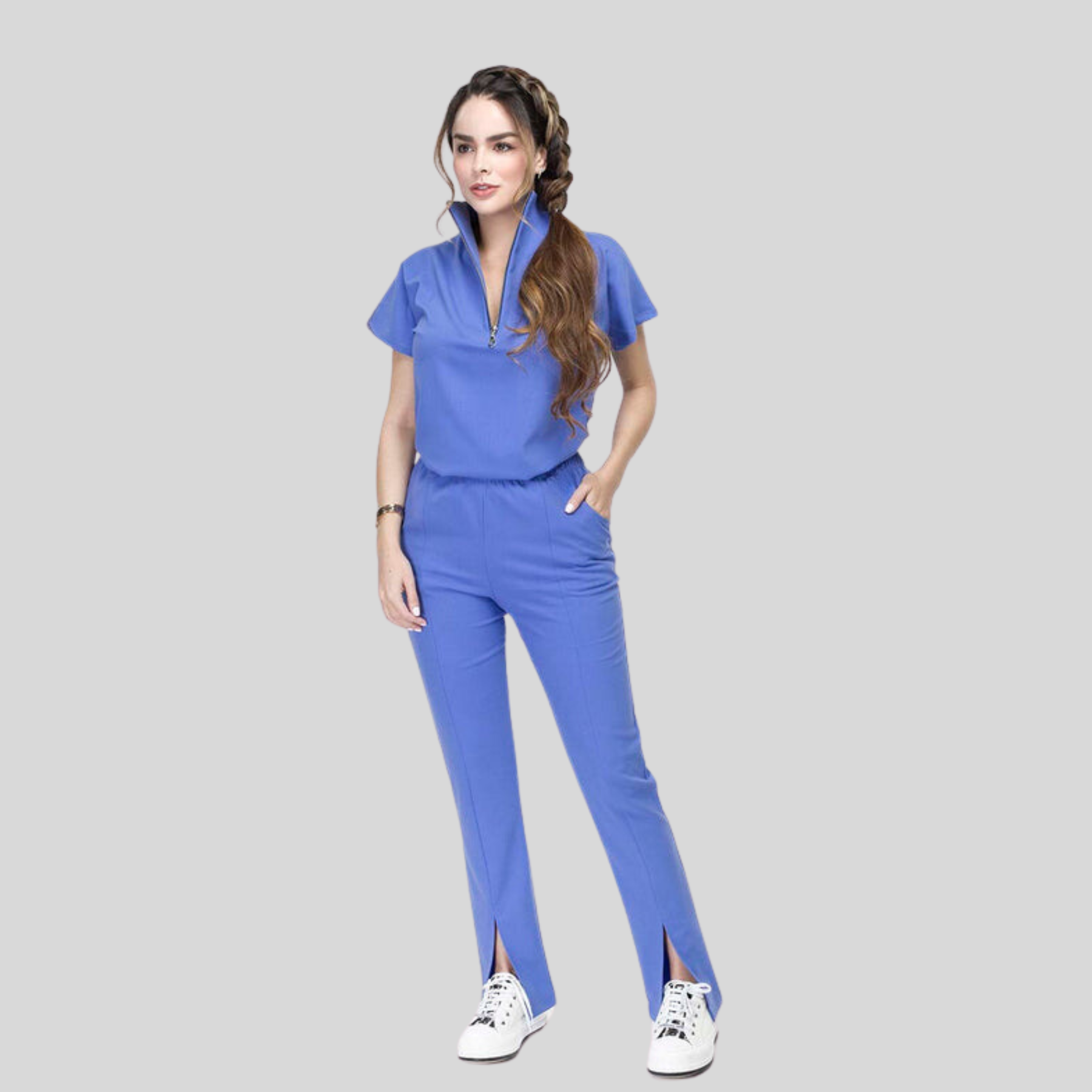 Women's Turtleneck Modern Zipper Fit Scrub Top