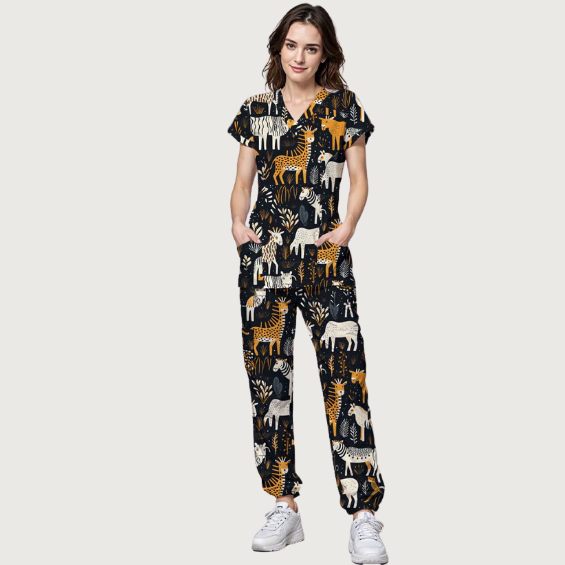 Women's Night at the Savanna V-neck Scrub Set SA9