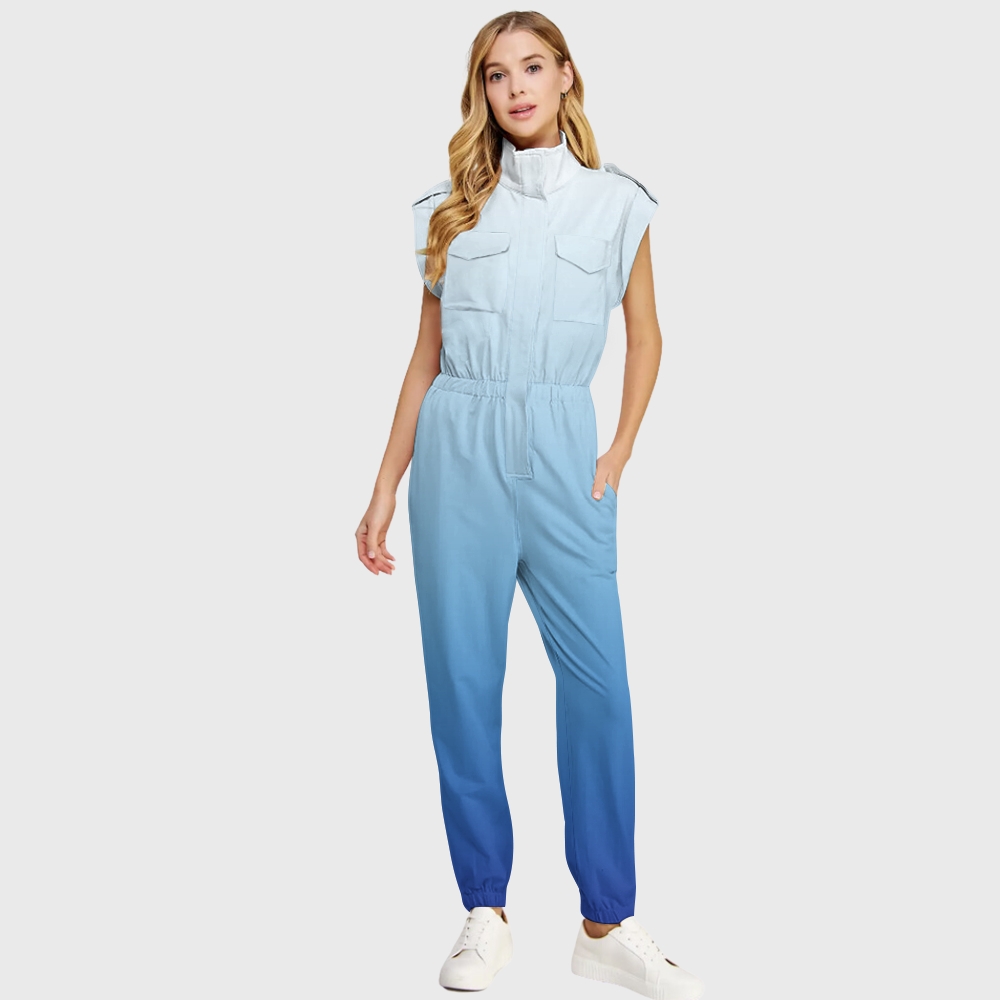 Women's High Neck Folded Sleeves with Epaulettes Jumpsuit