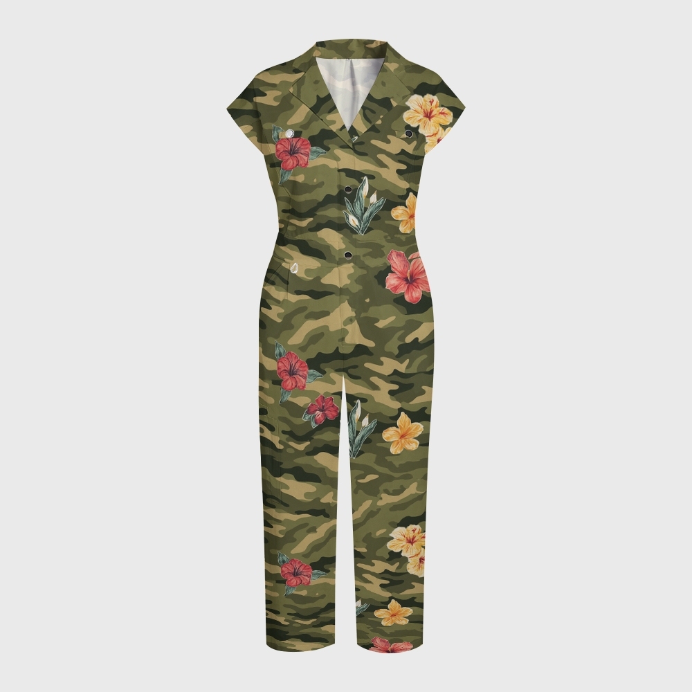 Women's Floral Camouflage Printed Scrub Jumpsuit SC01