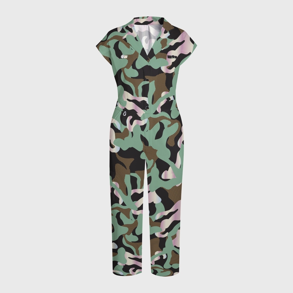 Women's Green Camouflage Printed Scrub Jumpsuit SC02