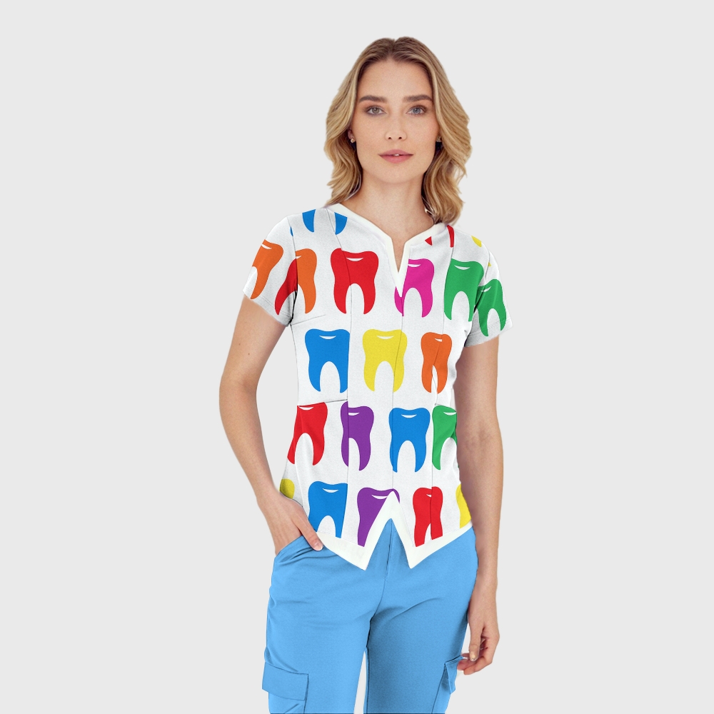 Women's Colorful Teeth Printed Scrub Set ST13