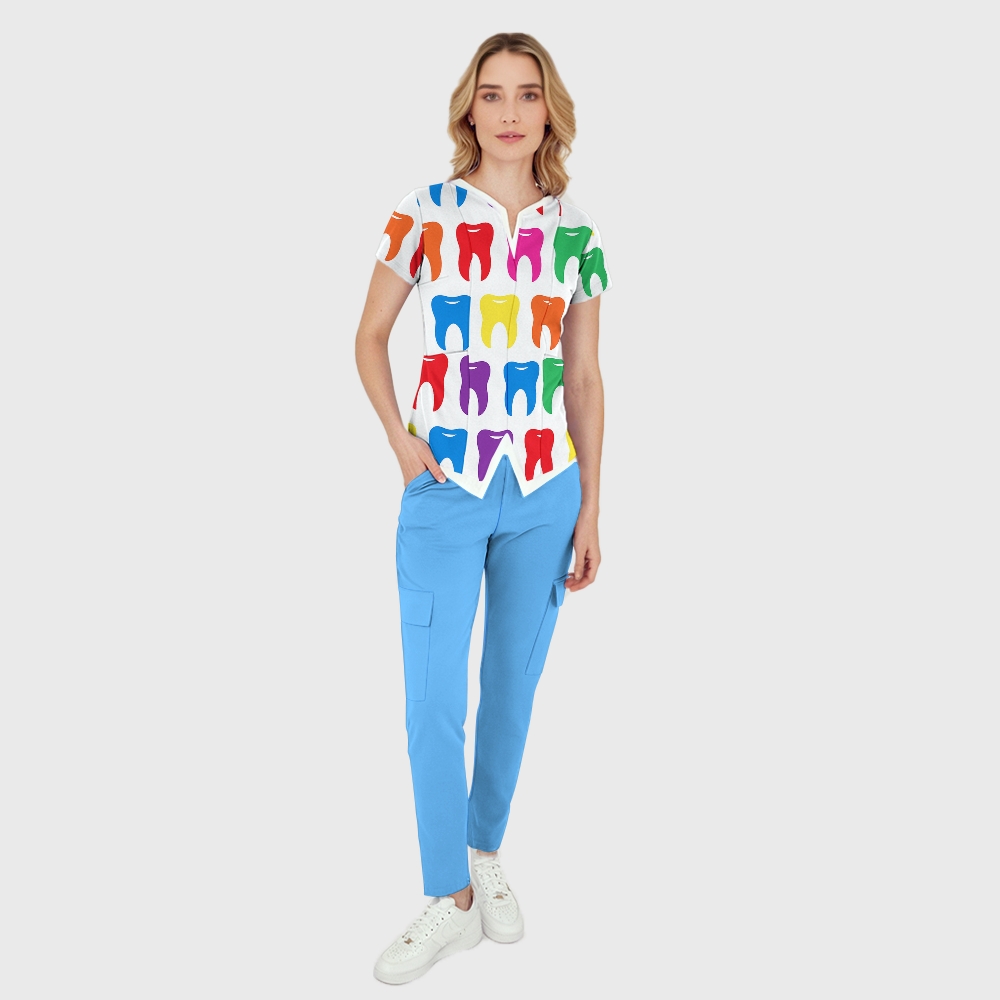 Women's Colorful Teeth Printed Scrub Set ST13