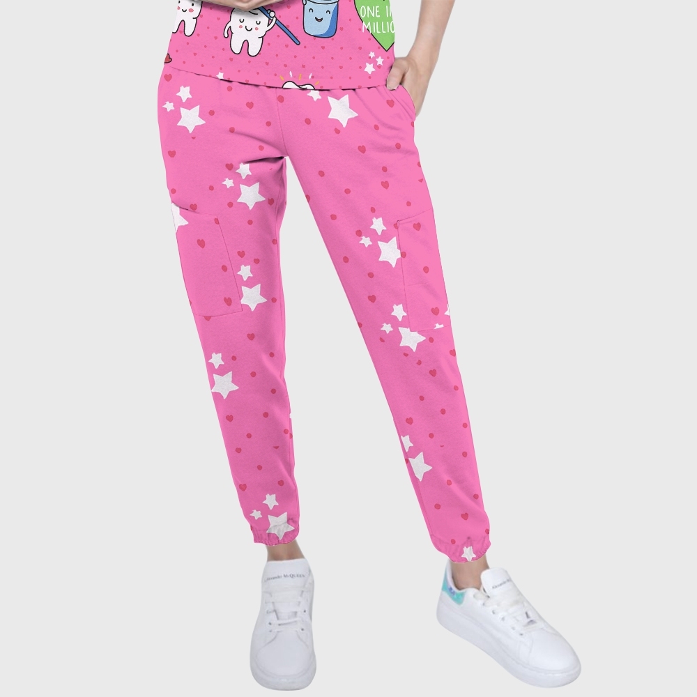 Women's V-Neck Love Your Smile Printed Scrub Set ST10