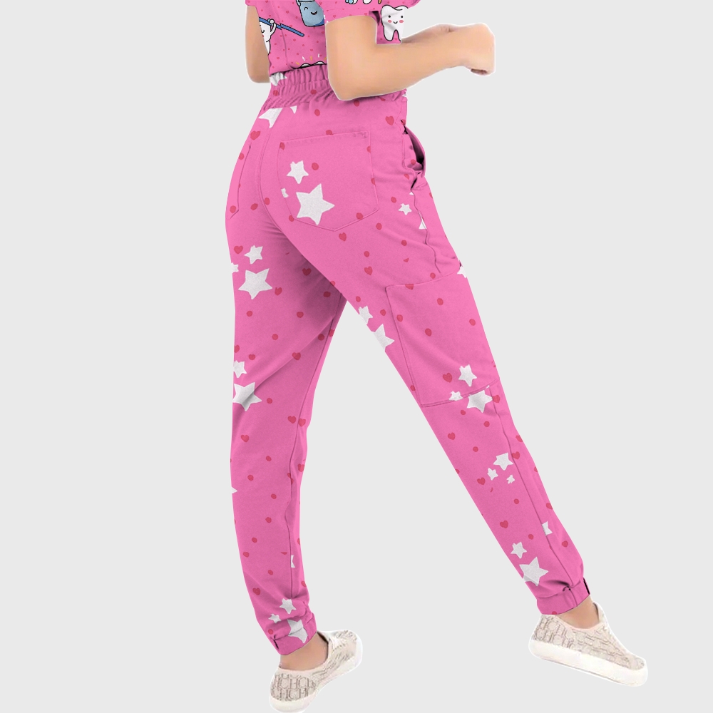 Women's V-Neck Love Your Smile Printed Scrub Set ST10