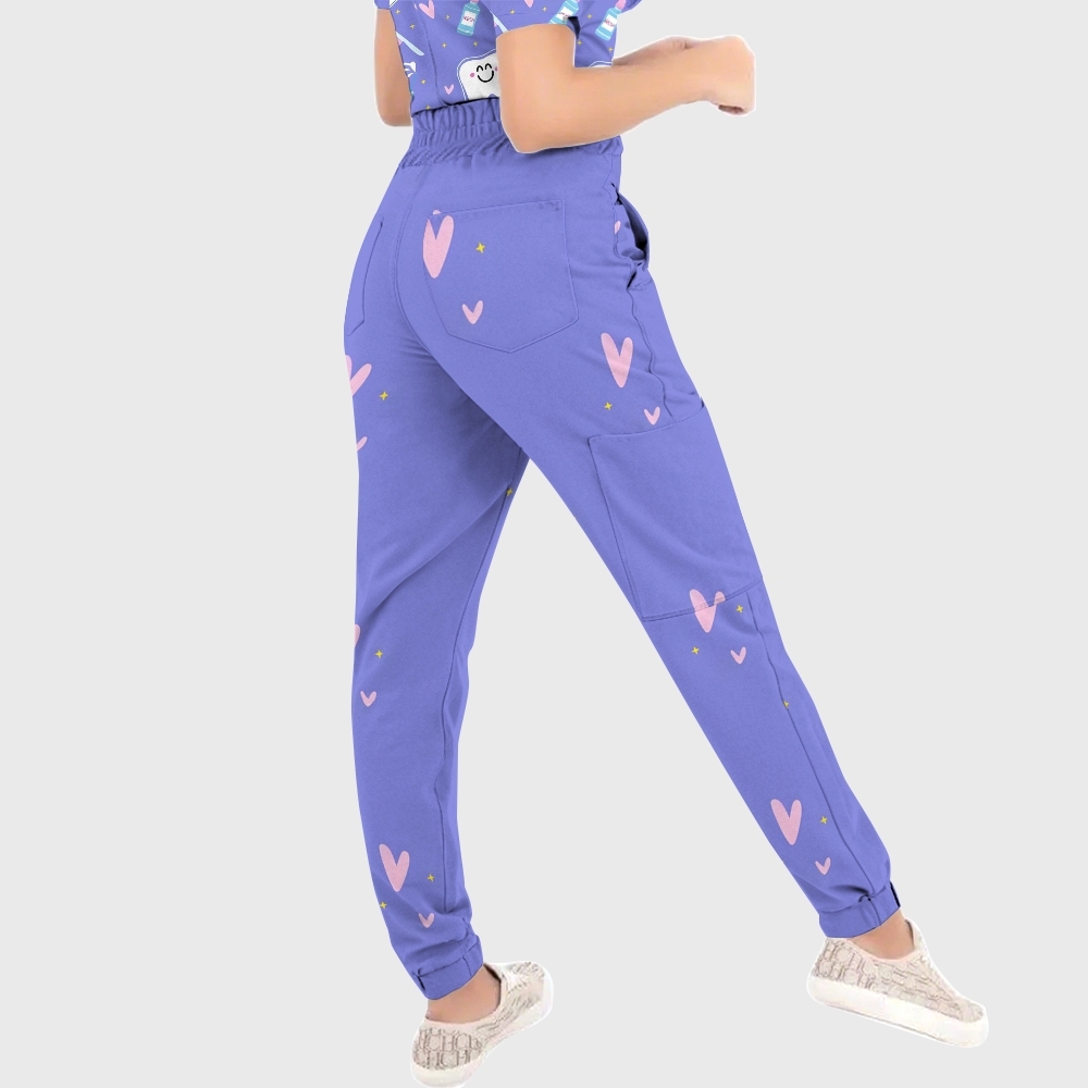 Women's V-Neck Brushing Teeth Printed Scrub Set ST11