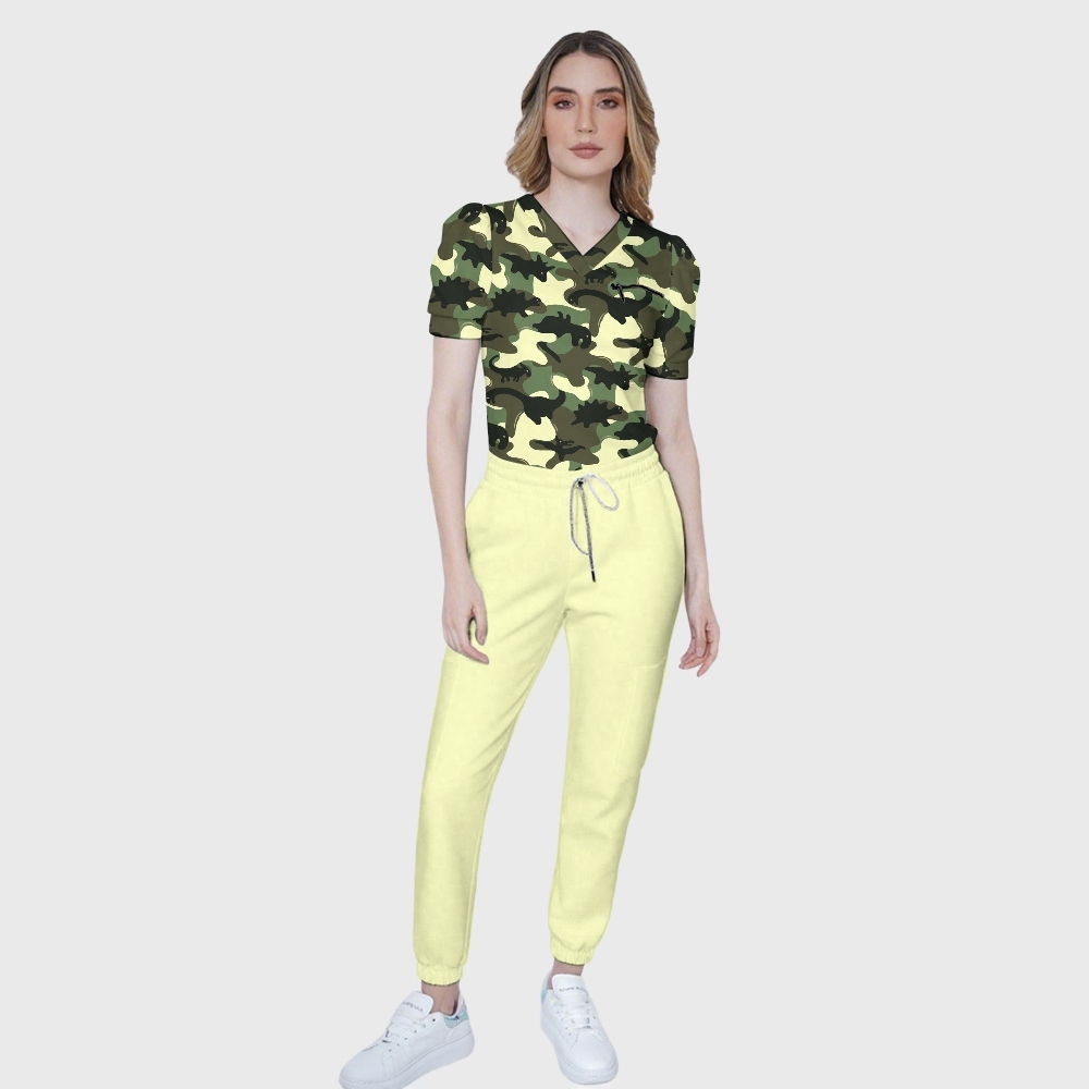 Women's Dinosaur Camouflage Printed Scrub Set SA07