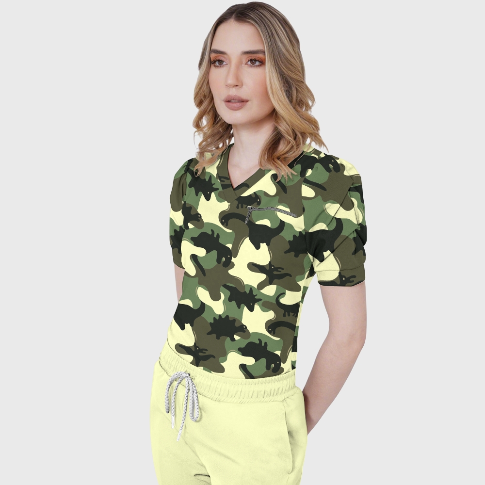Women's Dinosaur Camouflage Printed Scrub Set SA07