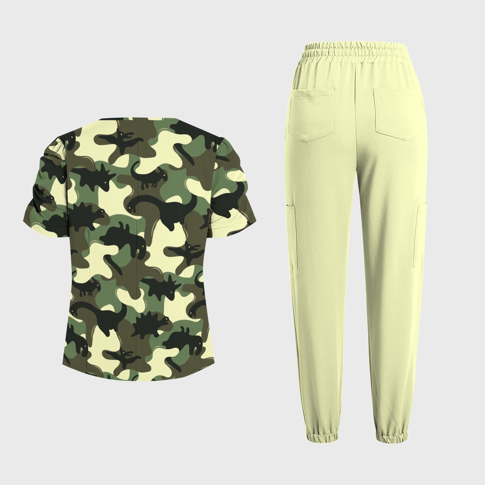 Women's Dinosaur Camouflage Printed Scrub Set SA07