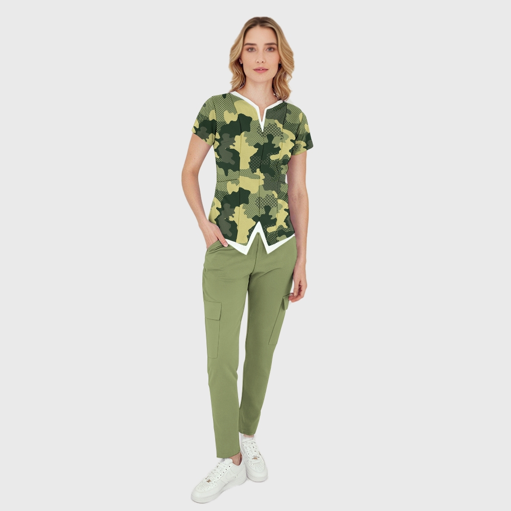 Women's Collage Camouflage Printed Scrub Set SA08