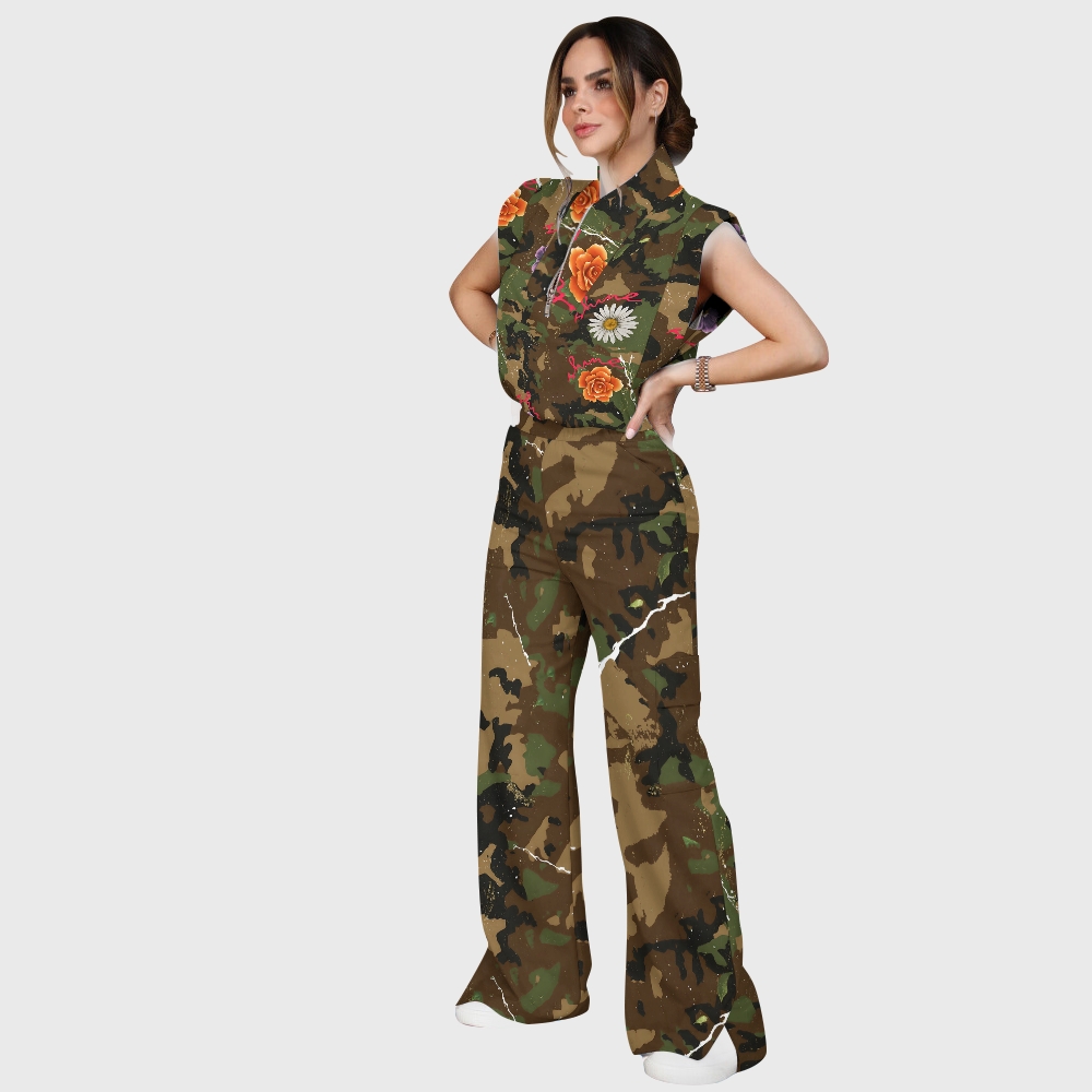 Women's Vintage Floral Camouflage Printed Scrub Set SA06