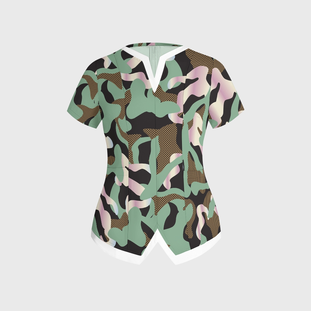 Women's Abstract Camouflage Printed Scrub Set SA09
