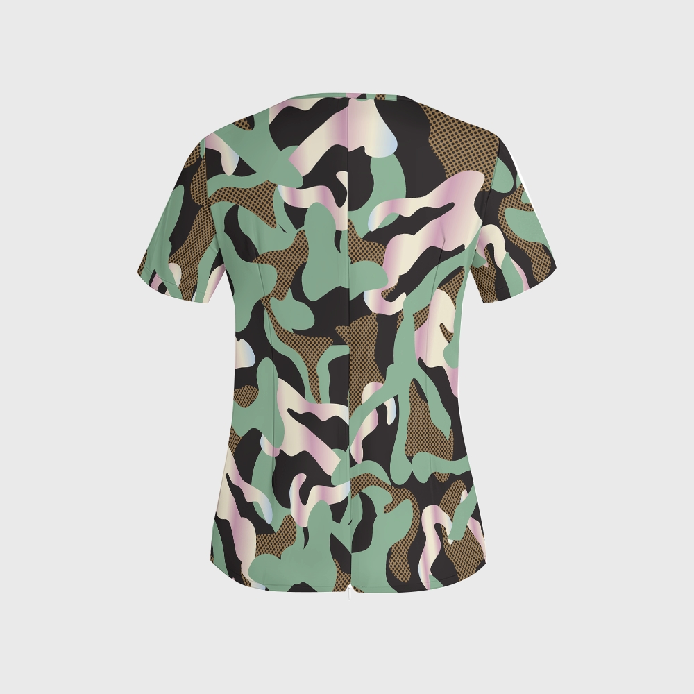 Women's Abstract Camouflage Printed Scrub Set SA09