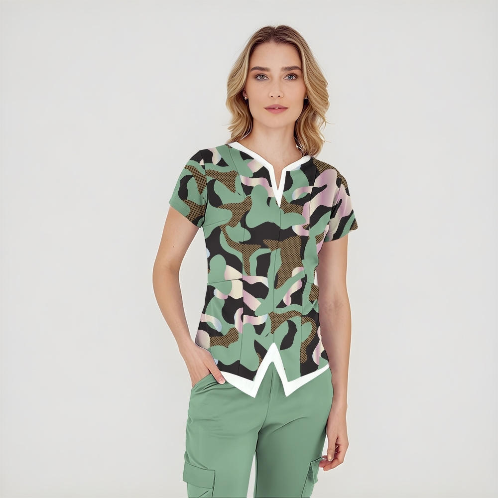 Women's Abstract Camouflage Printed Scrub Set SA09