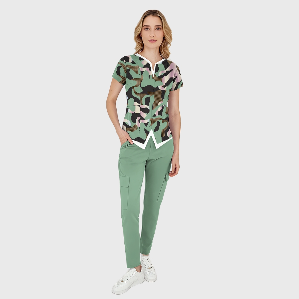 Women's Abstract Camouflage Printed Scrub Set SA09