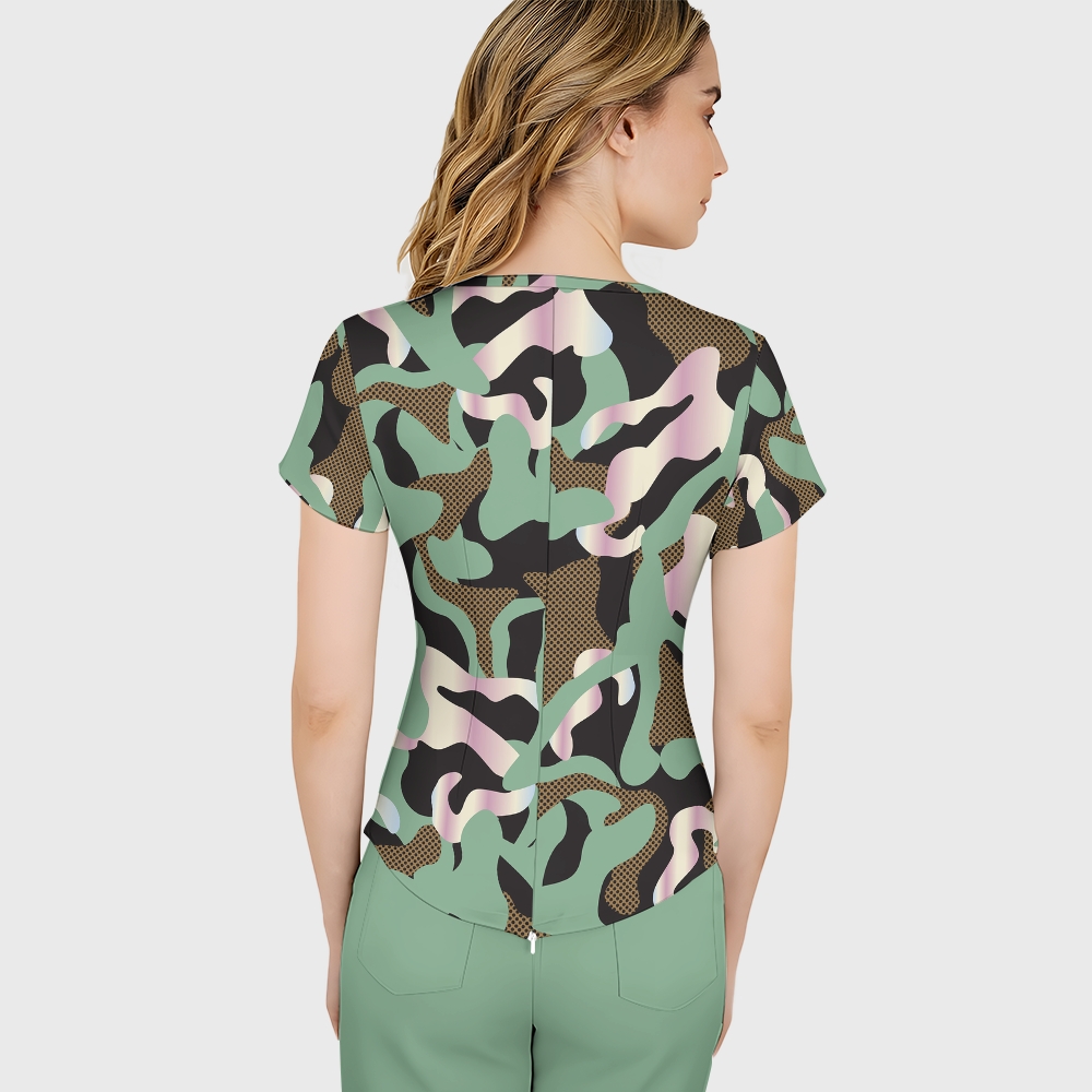 Women's Abstract Camouflage Printed Scrub Set SA09