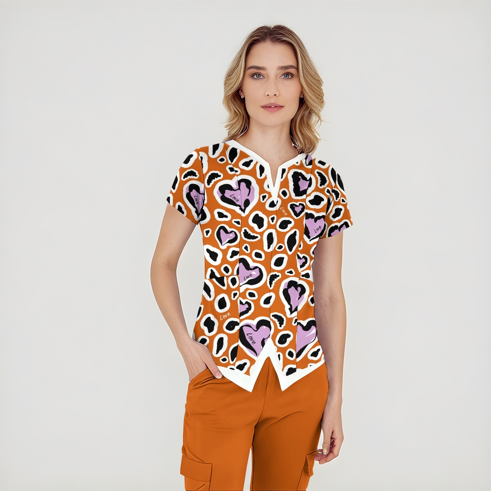 Women's Love Leopard Printed Scrub Set SL02