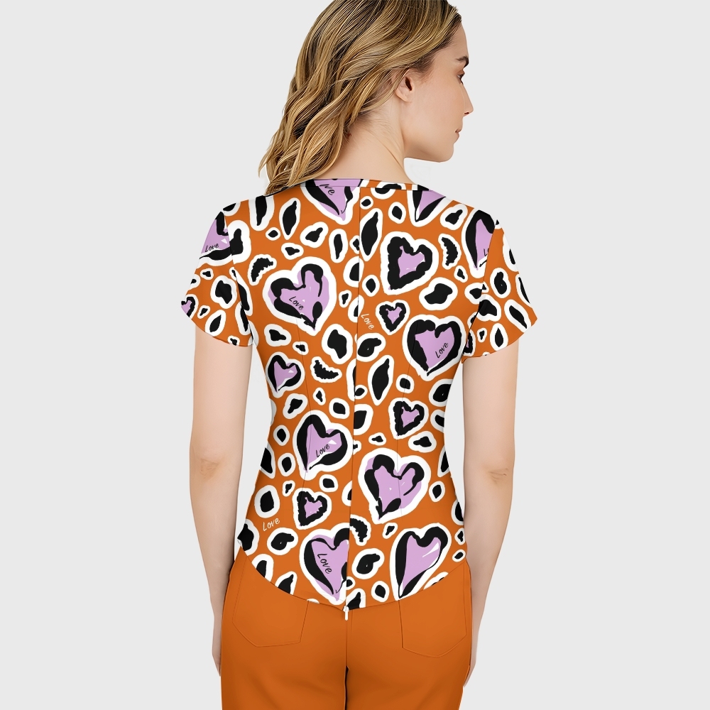 Women's Love Leopard Printed Scrub Set SL02