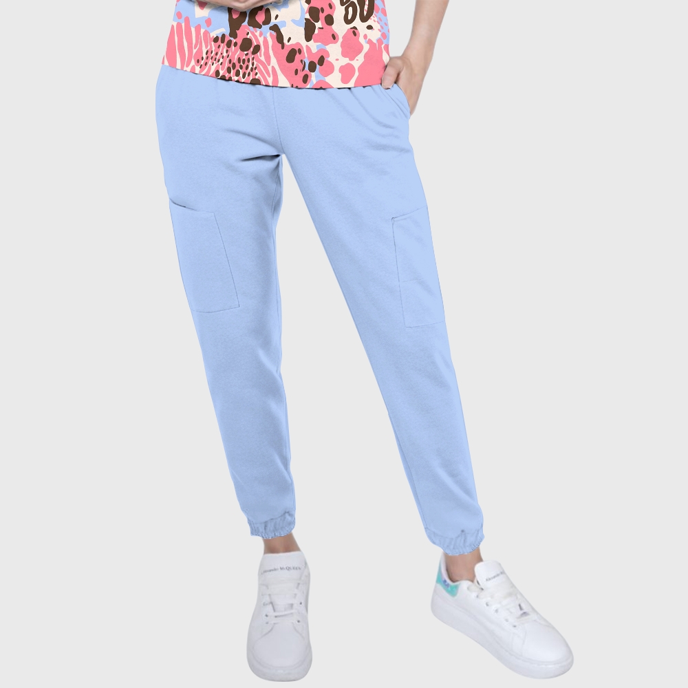 Women's Pink Watercolor Leopard Printed Scrub Set SL05