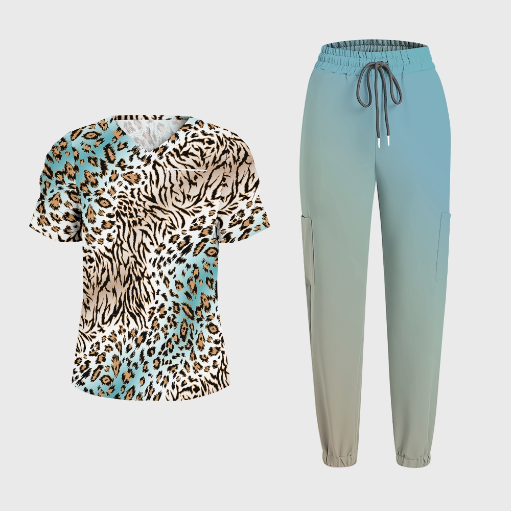 Women's Ombre Leopard Printed Scrub Set SL06