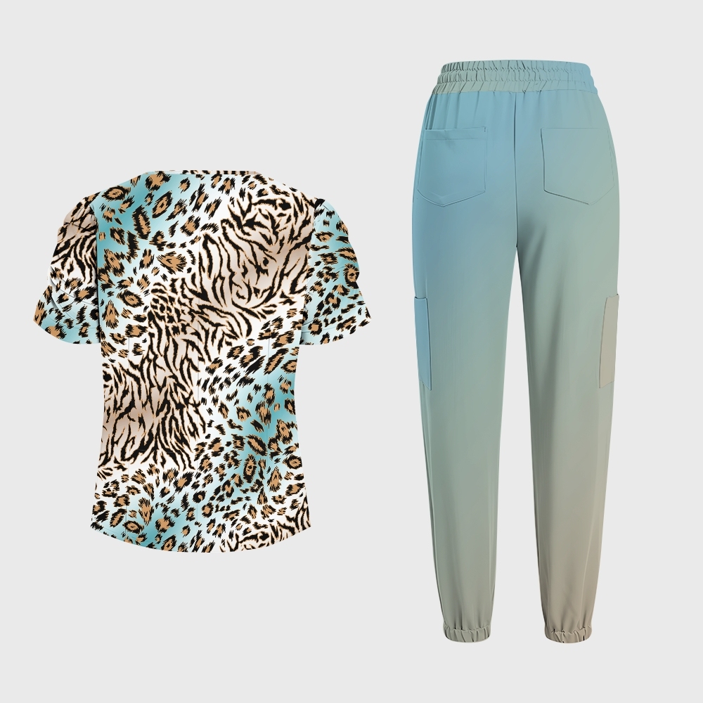 Women's Ombre Leopard Printed Scrub Set SL06