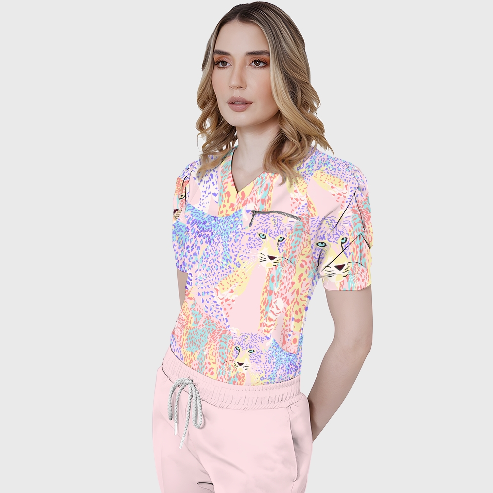 Women's Pastel Leopard Printed Scrub Set SL10