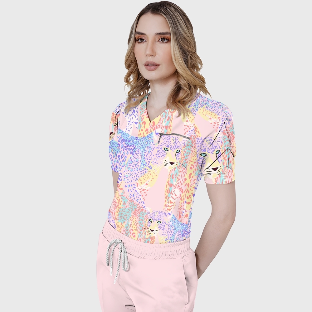 Women's Pastel Leopard Printed Scrub Set SL10