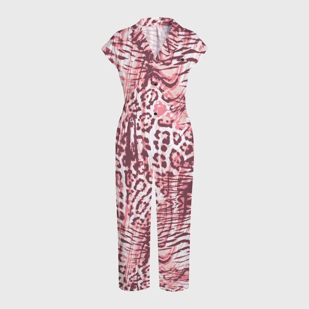 Women's Pink Leopard Printed Jumpsuit JL02