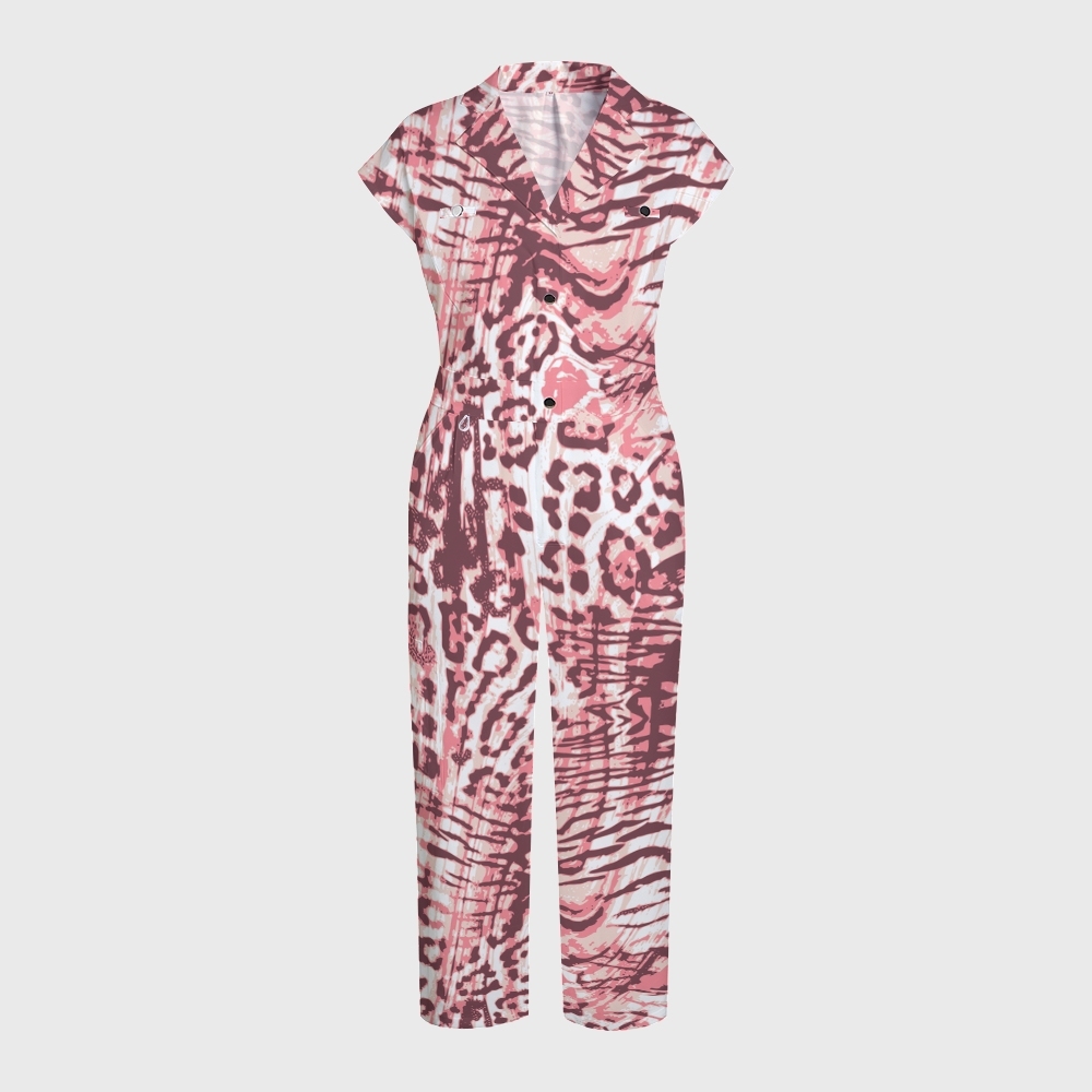 Women's Pink Leopard Printed Jumpsuit JL02