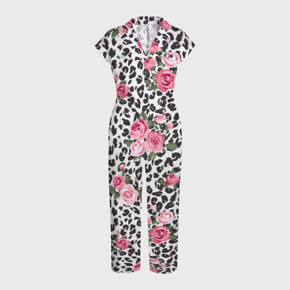 Women's Pink Floral Leopard Printed Jumpsuit JL04