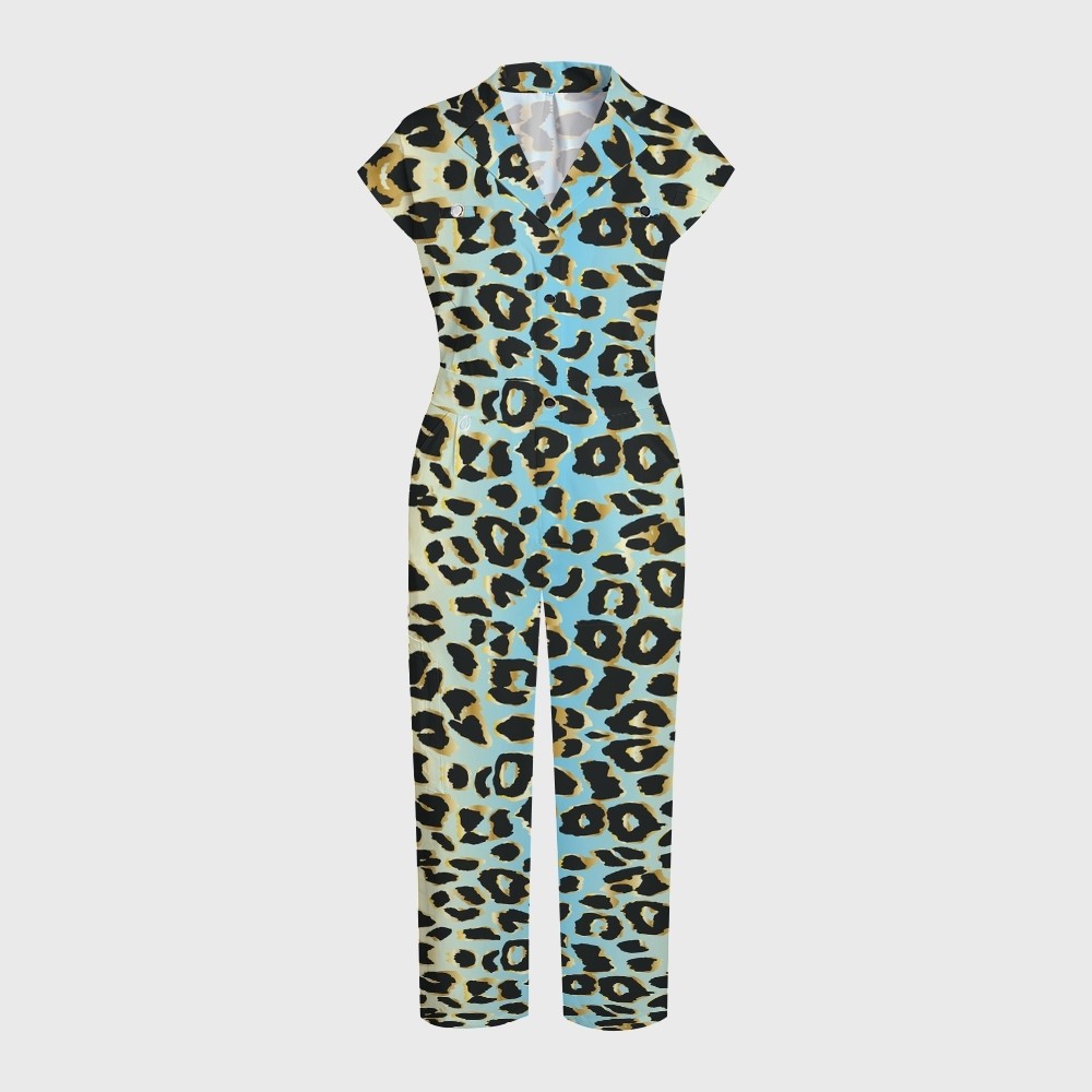 Women's Blue Ombre Leopard Printed Jumpsuit JL06