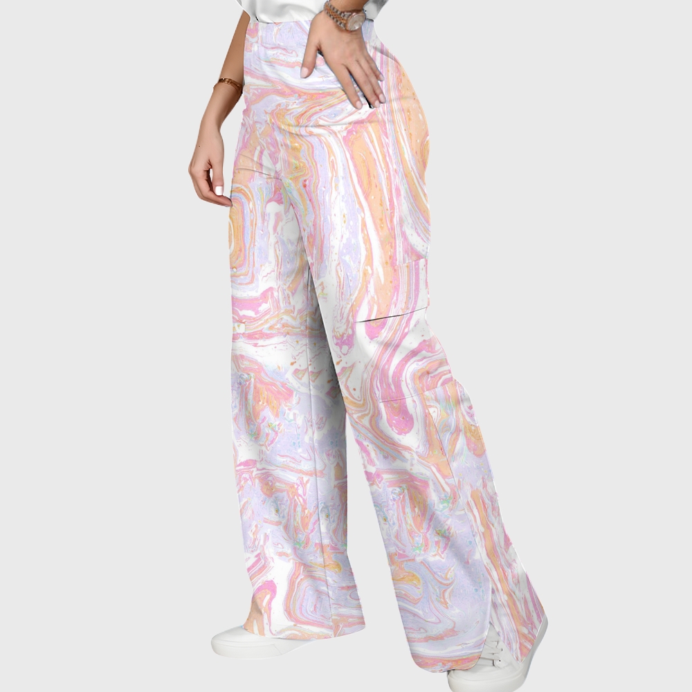 Women's Pastel Fluid Marble Printed Scrub Set  SM04