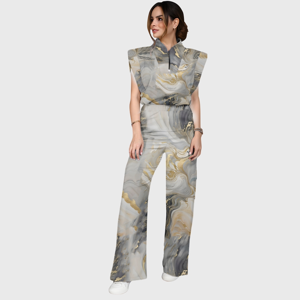 Women's Gold Grey Marble Printed Scrub Set SM06
