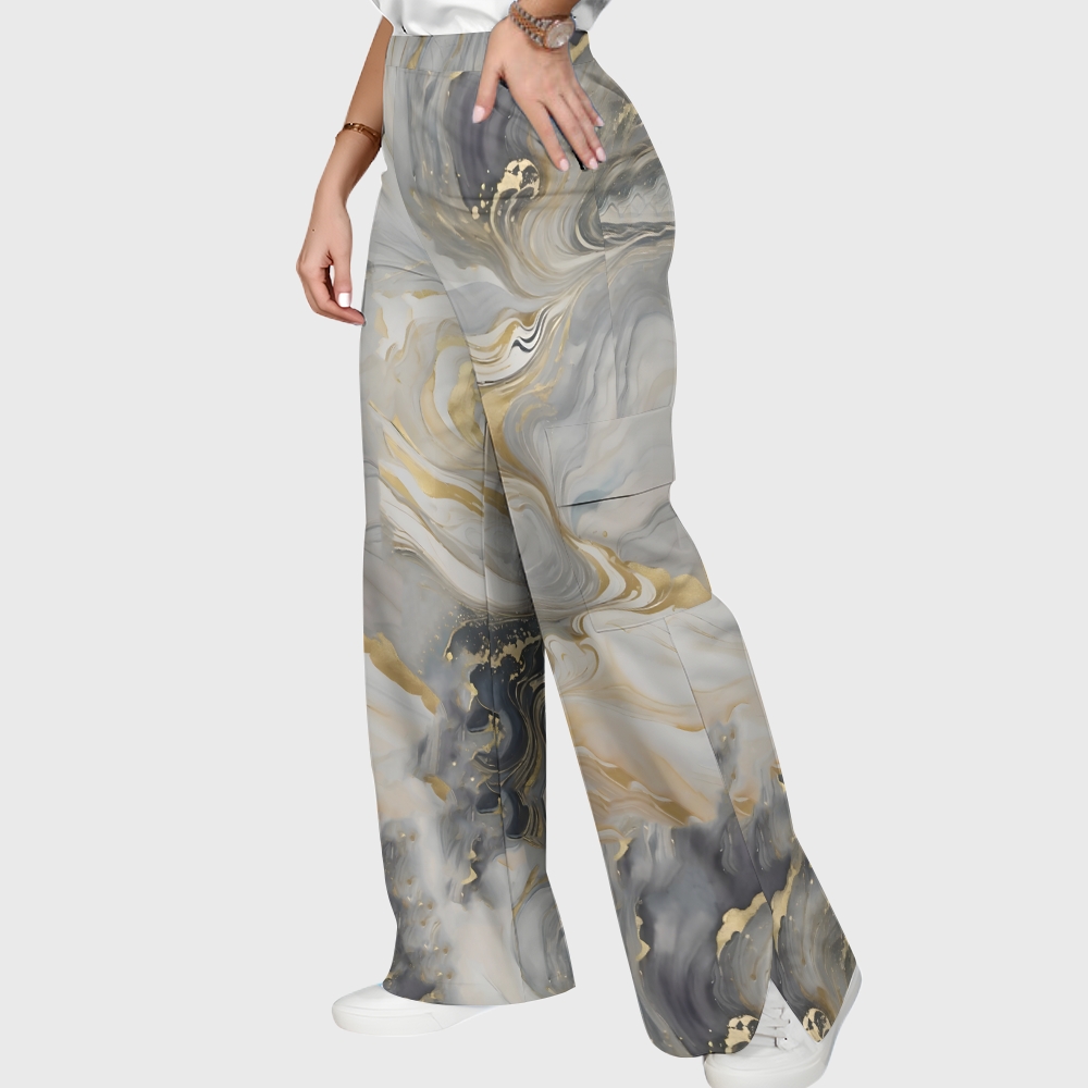 Women's Gold Grey Marble Printed Scrub Set  SM06