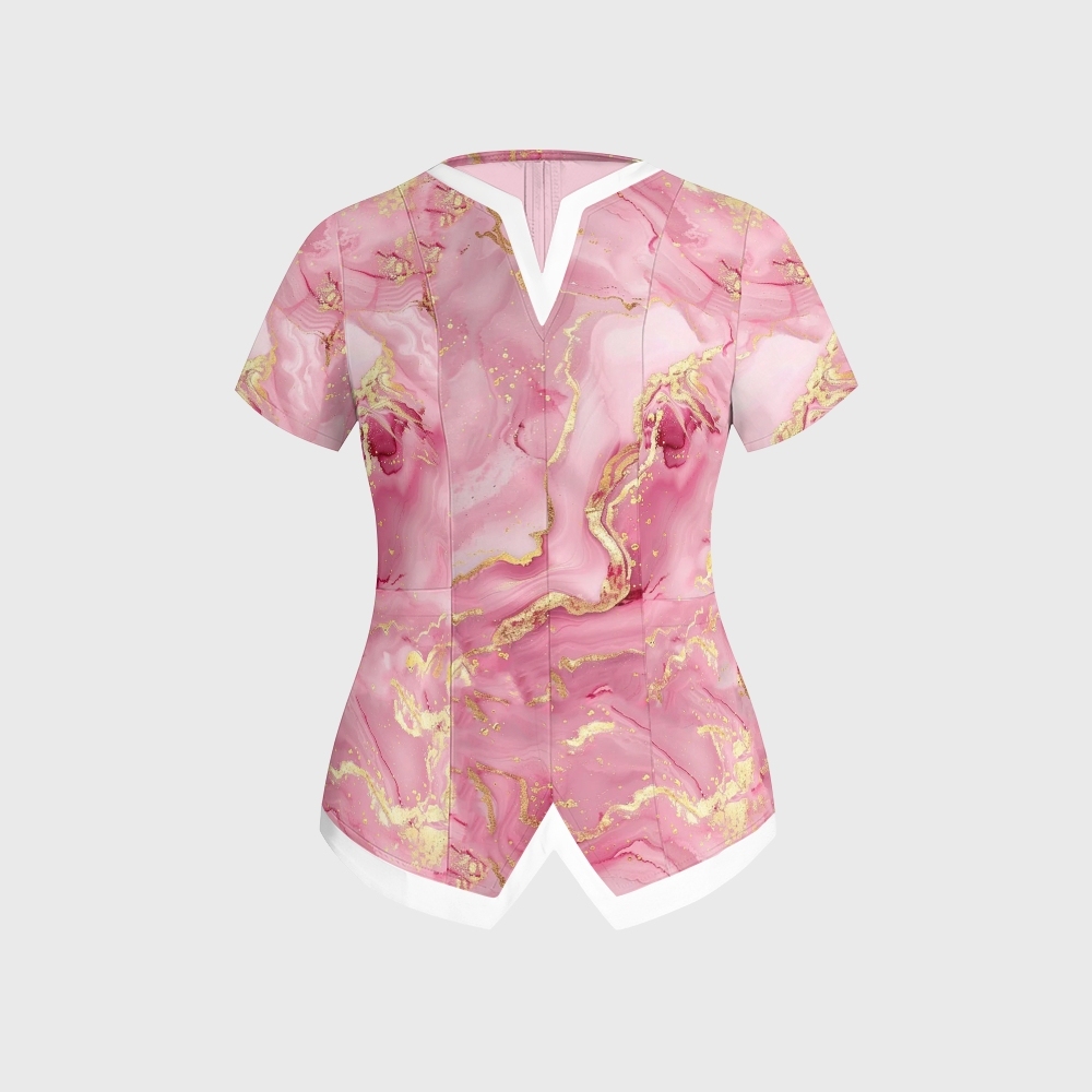 Women's Pink Gold Marble Printed Scrub Set SA07