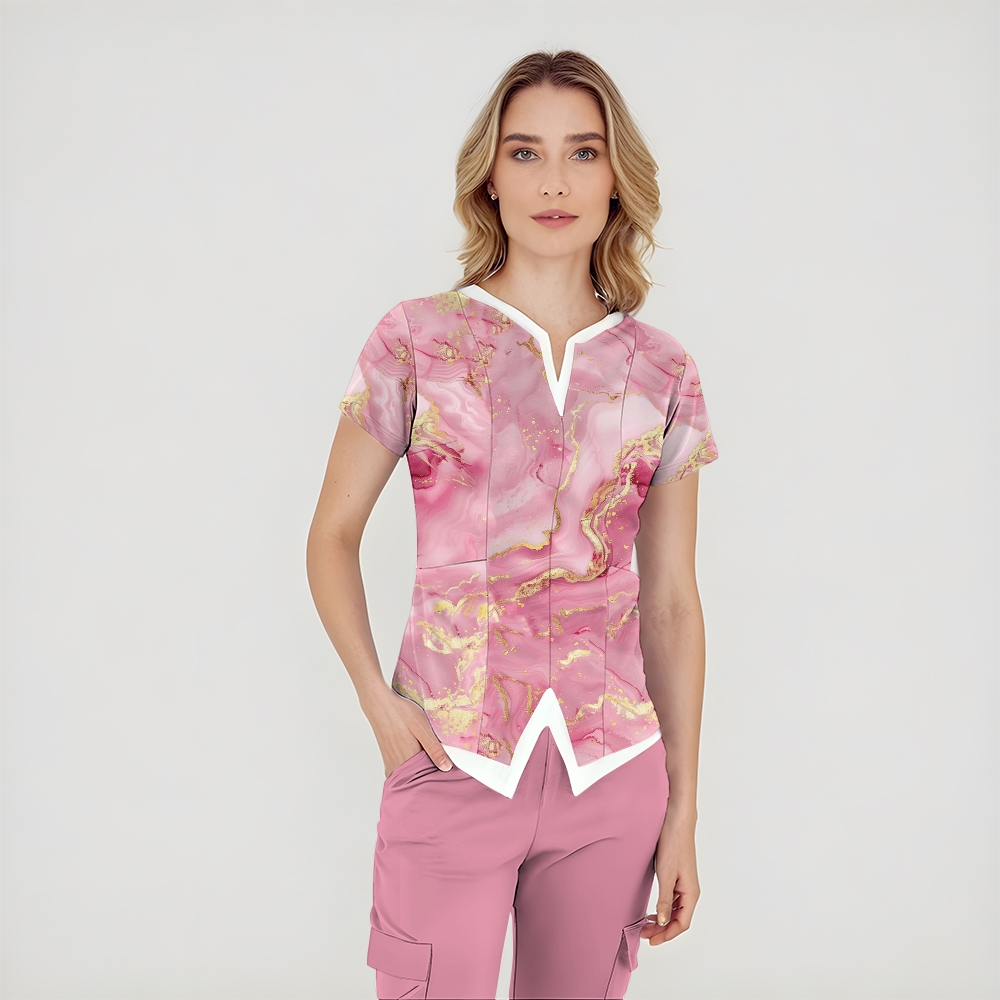 Women's Pink Gold Marble Printed Scrub Set SA07