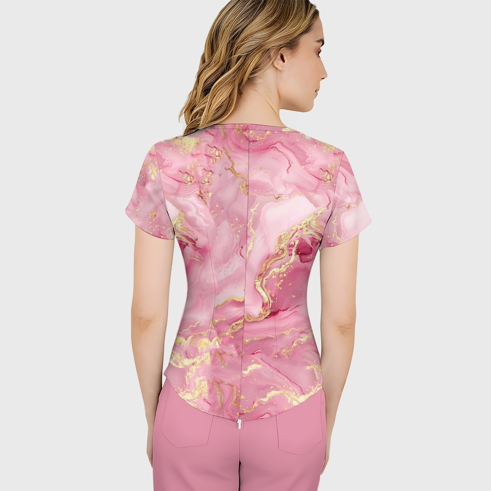 Women's Pink Gold Marble Printed Scrub Set SA07