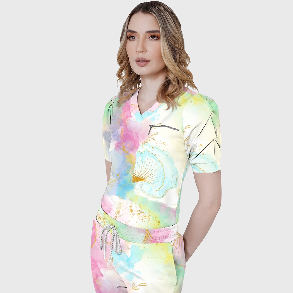 Women's Pink Tie-Dye Printed Scrub Set SG17