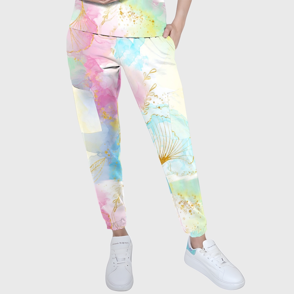 Women's Pink Tie-Dye Printed Scrub Set SG17